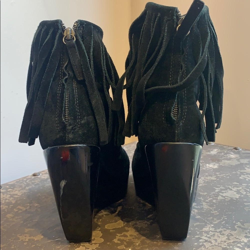 Made in Italy Platform Black Suede Fringe Booties - Picture 4 of 10